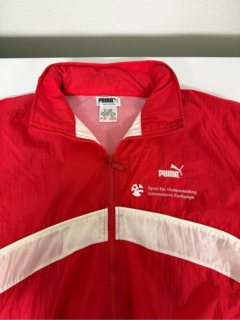 Vintage 90s Puma Windbreaker Jacket Mens L Red Colorblock Track Sport Exchange